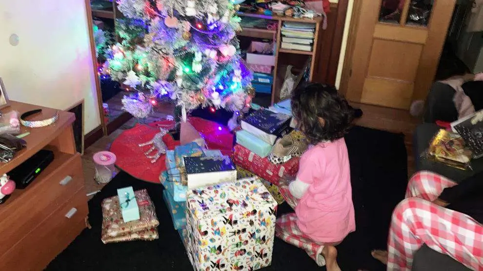 Los Reyes magos dejaron los regalos junto al Árbol de Navidad.
