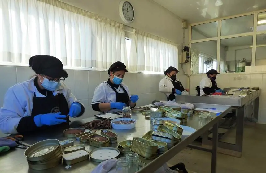 Las mujeres en el momento de limpiar y recortar los filetes. R.A.