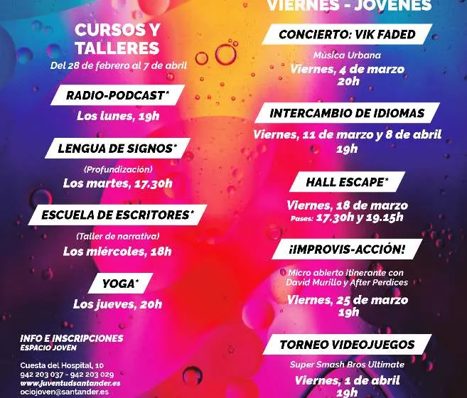 Cartel con las actividades del ciclo Espacio Joven en Santander.