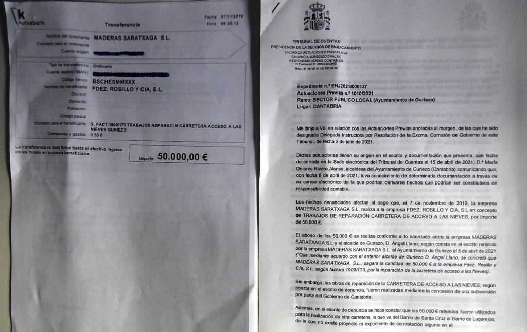 Trannferencia de 50.000 euros y escrito del Tribunal de Cuentas.