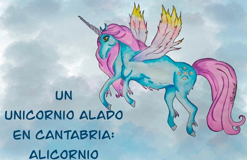 Alicornio, un unicornio alado en Cantabria. Ilustración de Mª Pilar G. Pantaleón