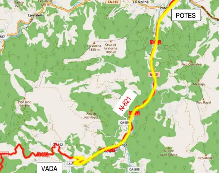 Tramo de Vada a Potes que se acondicionará por el Ministerio de Transportes.