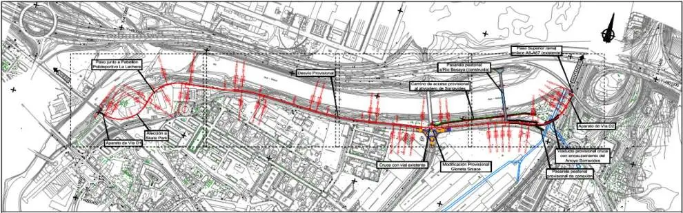 Plano del proyecto de la vía auxiliar de FEVE en Torrelavega.