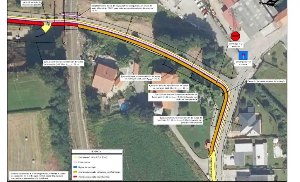 Recorrido del paseo peatonal en Piélagos.