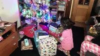 Los Reyes magos dejaron los regalos junto al Árbol de Navidad.