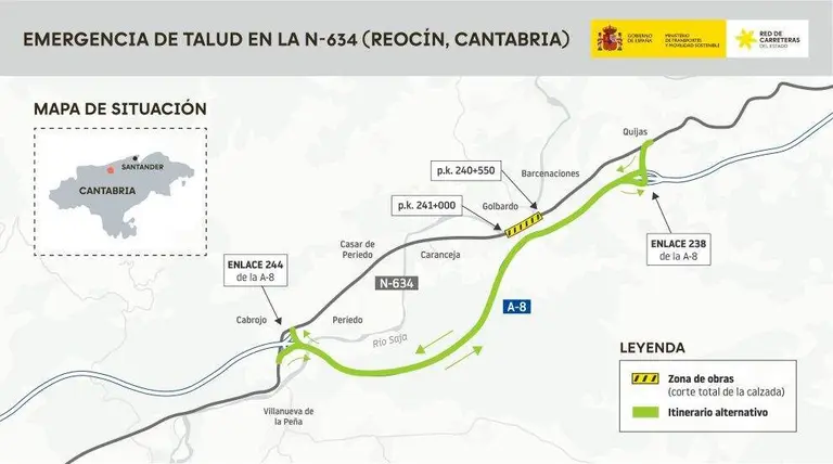 Tramo del sostenimiento del talud en la N-634.