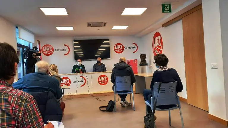 Rueda de prensa los los sindicalistas de UGT sobre sector conservero.