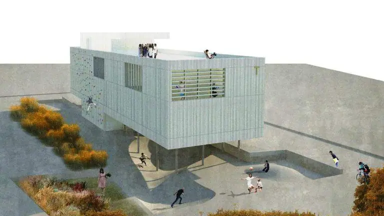 Infografía del futuro proyecto de Tecnoteca y Centro de Ocio Juvenil en Torrelavega.