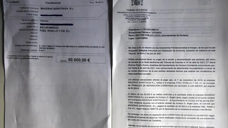 Trannferencia de 50.000 euros y escrito del Tribunal de Cuentas.