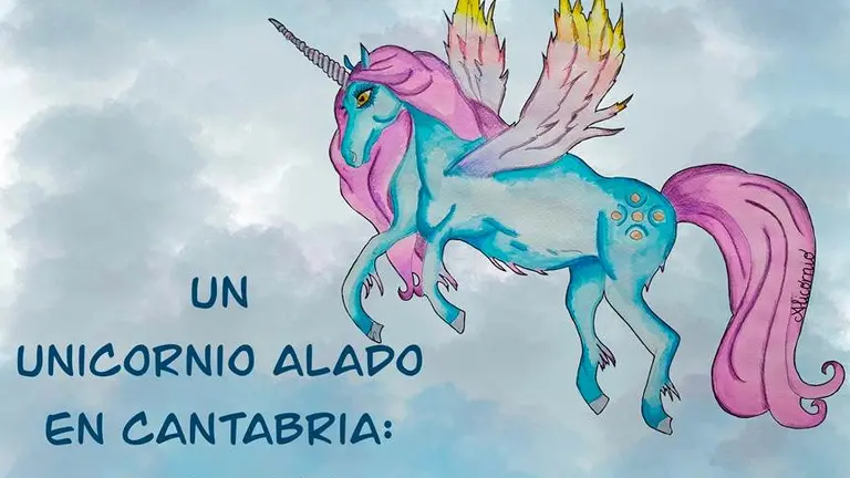 Alicornio, un unicornio alado en Cantabria. Ilustración de Mª Pilar G. Pantaleón