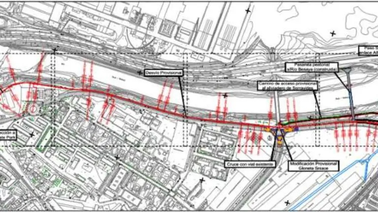 Plano del proyecto de la vía auxiliar de FEVE en Torrelavega.