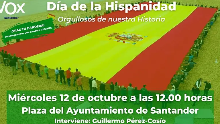 Vox organiza el 12 de octubre un acto en Santander con motivo de la Hispanidad.