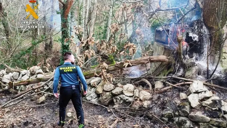 Lugar del incendio en Celis, en Rionansa.