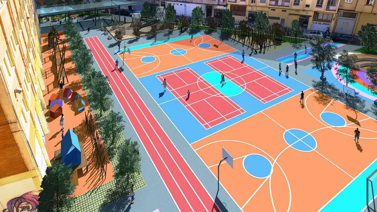 Infografía de un patio de colegio en Santander.