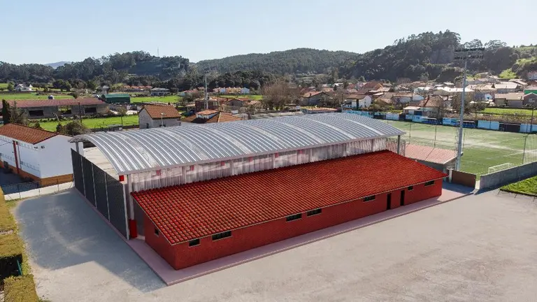 Cubierta de la pista polideportiva de Escobedo y vestuarios.