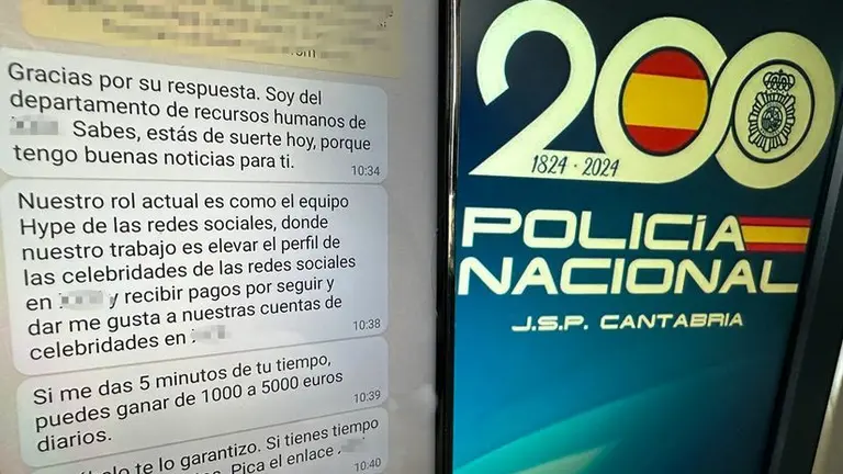 Mensaje de contacto de los estafadores.