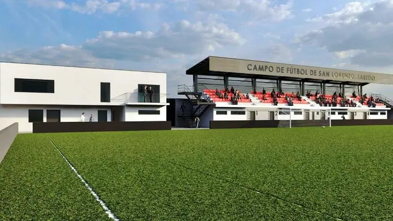 Vestuarios y grada del futuro campo de San Lorenzo.