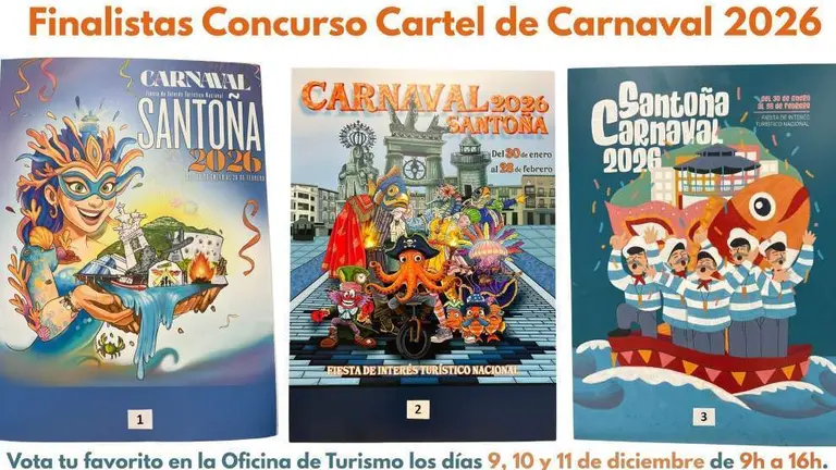 Carteles finalistas para anunciar el Carnaval de Santo&ntilde;a.