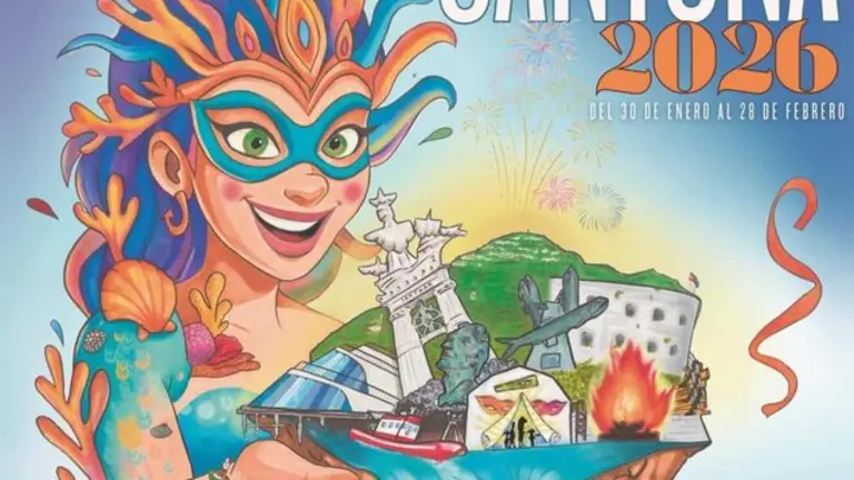 Cartel ganador del Concurso anunciador del Carnaval de Santo&ntilde;a 2026.