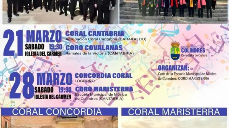 Grupos corales que cantar&aacute;n en Colindres.