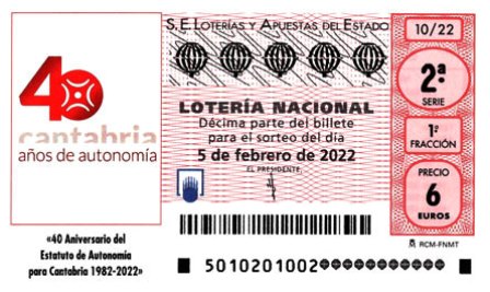 Décimo de la Lotería Nacional con el logotipo del aniversario.